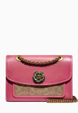 Coated Signature Soft Parker Shoulder Bag Coach Pochette avec fermoir en fleur et bandouilère pas cher