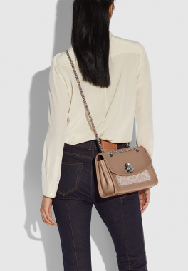 Coated Signature Soft Parker Shoulder Bag Coach Pochette avec fermoir en fleur et bandouilère pas cher