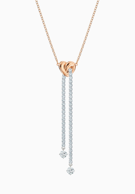 Collier en Y Lifelong Heart Swarovski Blanc, Finition mix de métal pas cher