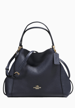 Sac Épaule Edie 28 Coach Sac en cuir galet poli avec anses et bandoulière pas cher