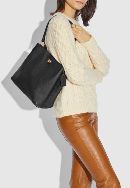 Sac seau Charlie Coach Sac seau léger en cuir galet poli  pas cher