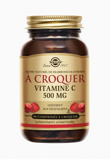Vitamine C 500 mg à croquer Solgar Arôme naturel framboise cranberry