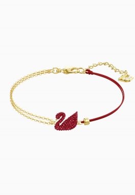 Bracelet Iconic Swan Rouge Swarovski Rouge, Métal doré pas cher