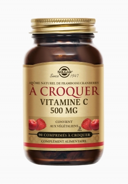 Vitamine C 500 mg à croquer Solgar Arôme naturel framboise cranberry pas cher